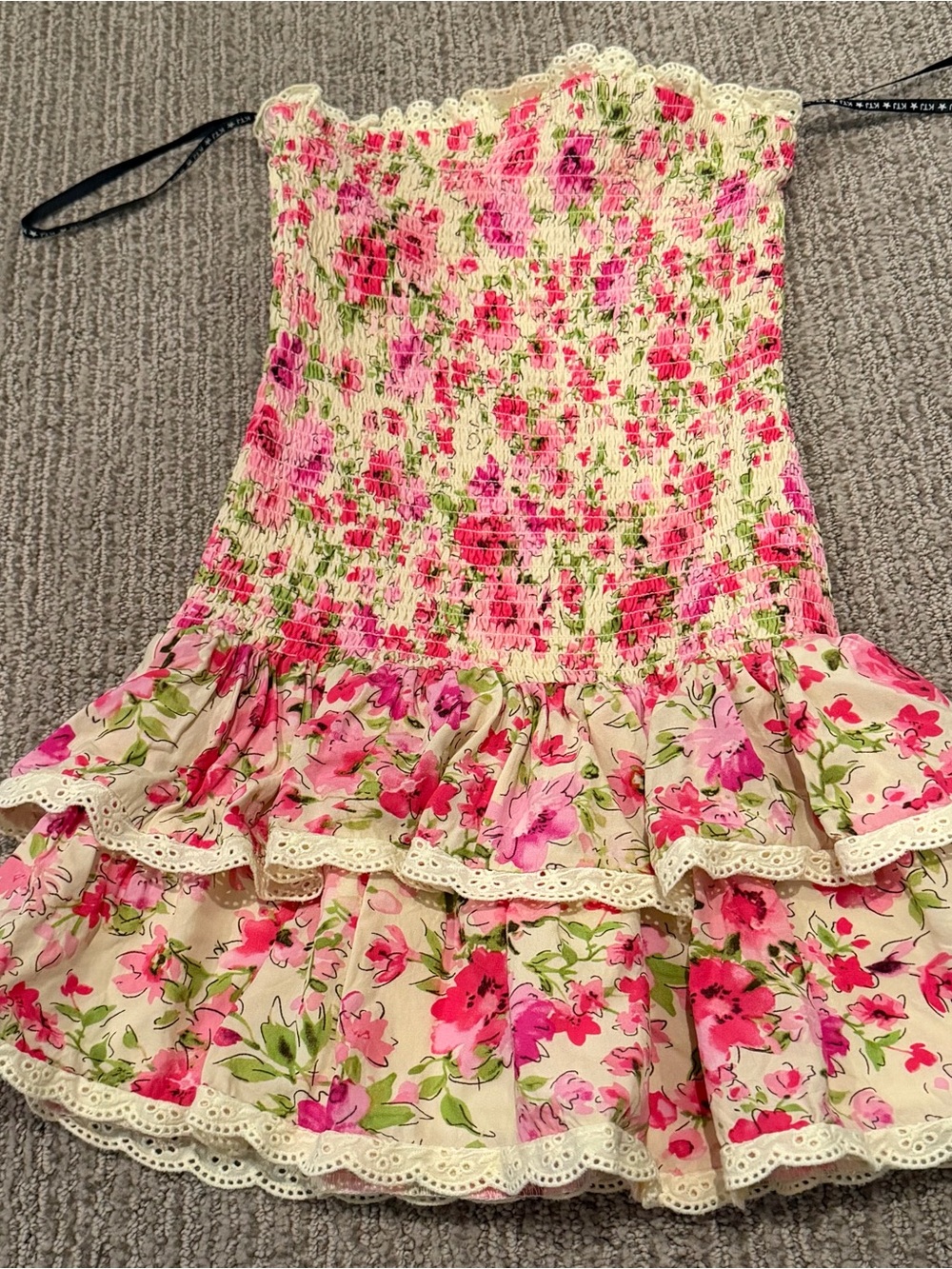 Katie J NYC Tween Large Floral Smocked Drop Waist Strapless Dress